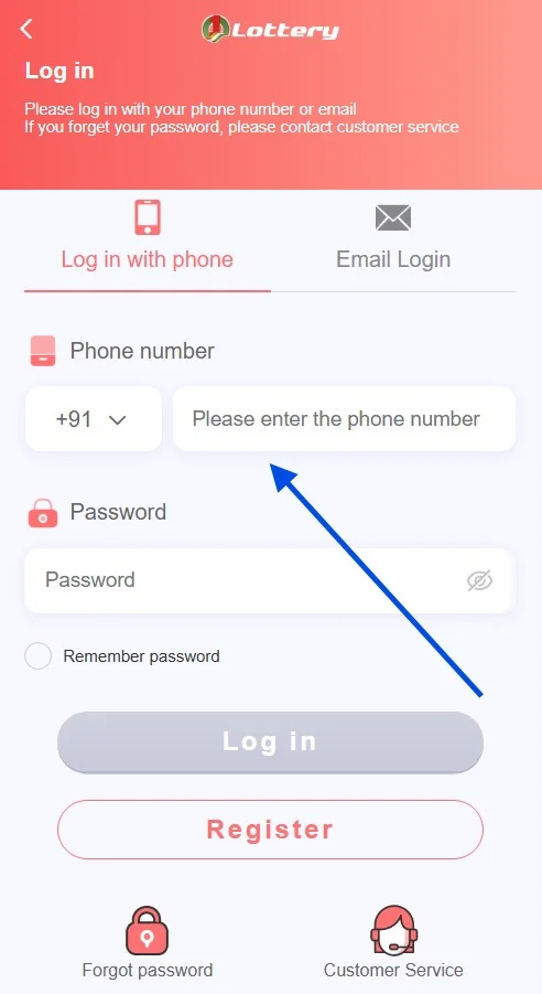 enter the registered phone number